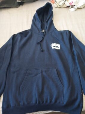 Stussy Navy Pullover Hoodie with White Chest Logo